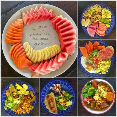 a plate of food with different types of fruits and vegetables at Preciosa Cabaña de Montaña in Turrialba