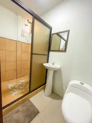 a bathroom with a shower and a toilet and a sink at Hospedaje Shaddai in Palo