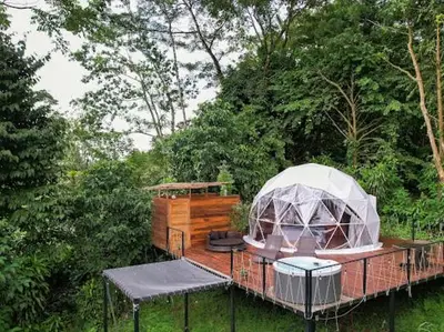 a boat with a tent on a deck at Moonlight glamping in Fortuna