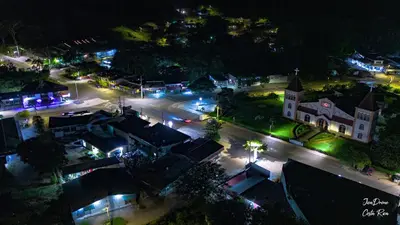 an aerial view of a town at night at Cabana Luna in Jicaral