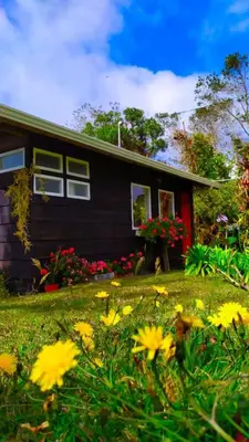 a house with flowers in front of it at Finca La Picuda Quetzal Cottage in Cartago