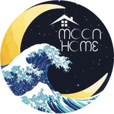 a logo of a wave with a house on it at Moon Home Sun #3 in Playa hermosa