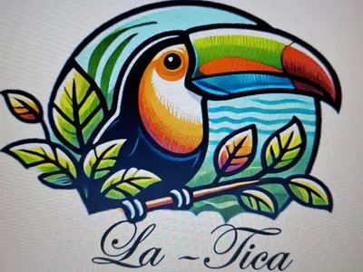 a drawing of a colorful bird sitting on a branch at La-Tica in Horquetas