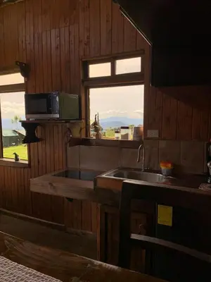 a kitchen with a sink and a window at Cabaña Rancho Don Marino in Cartago