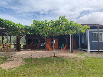 a small tree in front of a house at Villa Manzú Santa Cruz, Guanacaste in Santa Cruz