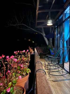 a row of potted plants on a balcony at Cabaña Lotf Atenas in San Isidro