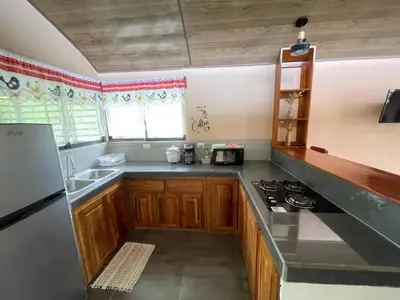 a kitchen with a sink and a stove top oven at Peace Home in Quepos near Beaches & Mountains in Savegre