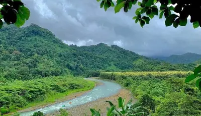 a river in the middle of a valley with mountains at Peace Home in Quepos near Beaches & Mountains in Savegre