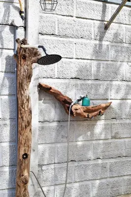 a shower built out of a piece of drift wood at Nanay's House in Venado