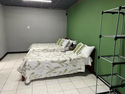 a bedroom with a bed and a green wall at la casona rio in Alajuela City