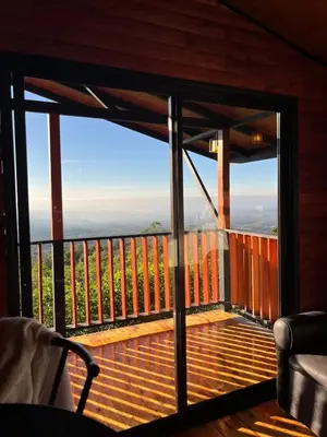 a view from the balcony of a cabin at Cabaña Con Hermosa vista y ambiente de campo in Miravalles