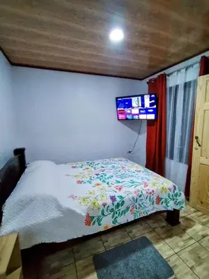 a bedroom with a bed and a television on the wall at Cabana Castaña in Marsella