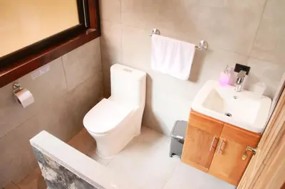 a bathroom with a toilet and a sink at Casa Buena Vista San Gerardo de Dota in San Gerardo de Dota