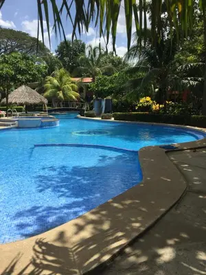 a large blue swimming pool with trees in the background at CocoMarindo in Coco