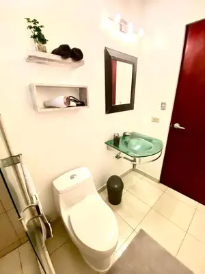 a bathroom with a toilet and a sink at villa country club cariari in Ciudad Cariari