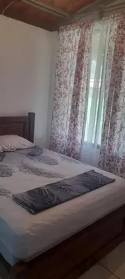 a bedroom with a bed and a window with curtains at Casa a solo 20 minutos aproximadamente de Manuel Antonio Beach y a 10 minutos aproximadamente del centro de Quepos in Quepos