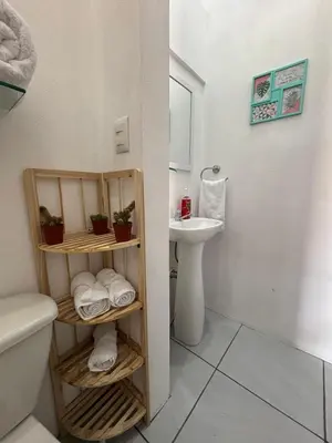 a bathroom with a toilet and a sink at Casa Celeste Río Grande in Paquera