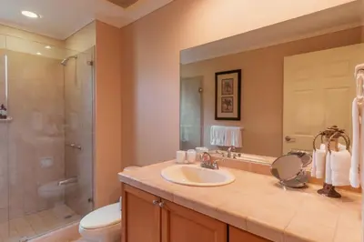 a bathroom with a sink and a shower and a toilet at CR Luxury Del Mar 5H 2 Bdrm in La Mona