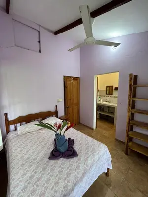 a bedroom with a bed and a ceiling fan at Costa Rica Getaway in Jacó