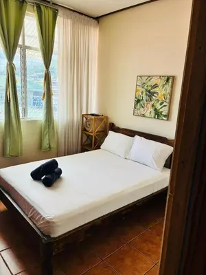 a bedroom with a large white bed with a window at Boutique Hotel Casa de Lis, Turrialba in Turrialba