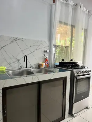 a kitchen with a sink and a stove at Teyú Green Cottage in Cuatro Esquinas