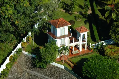 an overhead view of a house with a yard at El Castillo de Esparza in Esparza