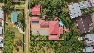 an overhead view of a house with pink roofs at Quinta Issazu in Juntas