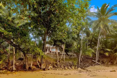 a house on top of a hill with palm trees at Palacio Tropical- Secluded & Private Beach in Puntarenas