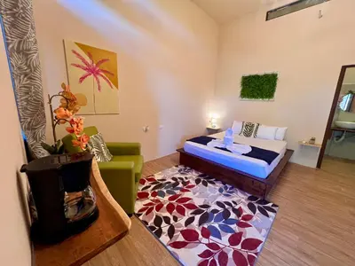 a small room with a bed and a couch at Zen Zaru Free MA Park Tour & Breakfast in Manuel Antonio