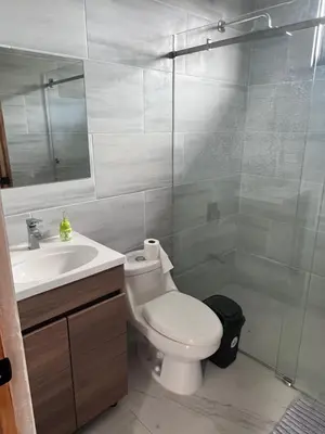 a bathroom with a toilet and a sink and a shower at Ona Casita 2 in Matapalo