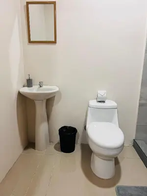 a bathroom with a toilet and a sink at Arenal Harmony-Acogedor Apartamento-La Fortuna in Fortuna