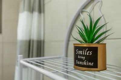 a plant in a pot sitting on a metal rack at Aqua Vista Ground Condo in Coco