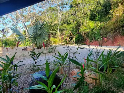 a view of a garden with plants and trees at Coco Rica Luxury Oceanview Villa Pool Concierge 4 Bedroom 6BED 5BA Playa Carrillo in Carrillo