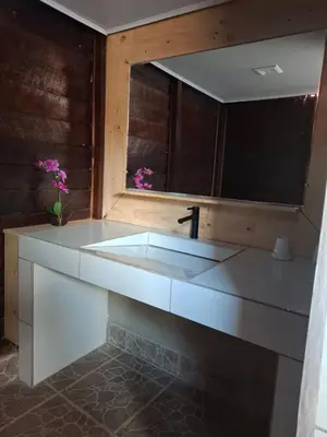 a bathroom with a sink and a mirror at Aire Agua y Naturaleza in Guácimo