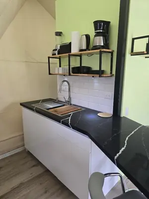 a kitchen with a sink and a counter top at Pacific Glamp in Potrero
