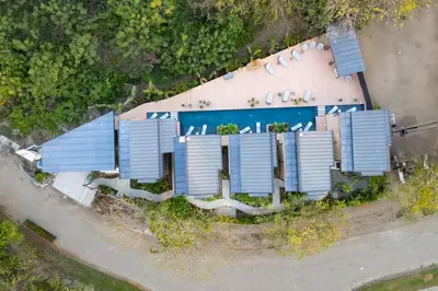 an overhead view of a house with solar panels on it at The Bungalows #3 - Boutique Hotel in Flamingo Beach - Ground Level Studio in Playa Flamingo
