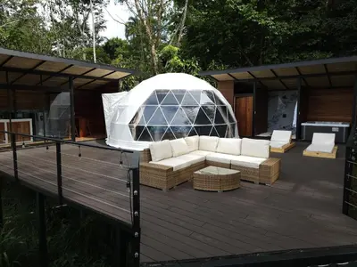 a deck with a couch and a gazebo at Moonlight 02 in Fortuna