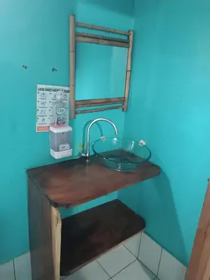 a bathroom with a sink and a mirror at Hostel Monteverde Backpackers in Monteverde Costa Rica