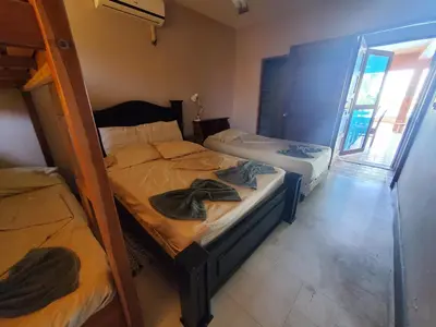 two bunk beds in a room with a window at Casa Canadiense in Chacarita