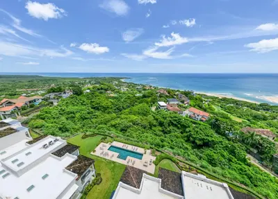 an aerial view of a house and the ocean at Luxury Oceanview Penthouse, Breathtaking Sunsets in Tamarindo