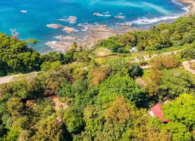 an overhead view of a forest with the ocean at Casa Selva in Dominicalito