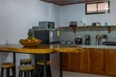 a kitchen with a counter with a bowl of fruit on it at Apartamento Lantanas in Parrita