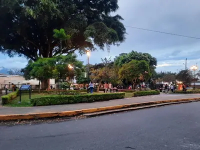 a park with a tree and people walking on the sidewalk at Nuevo y moderno loft en Bö Escalante in San José