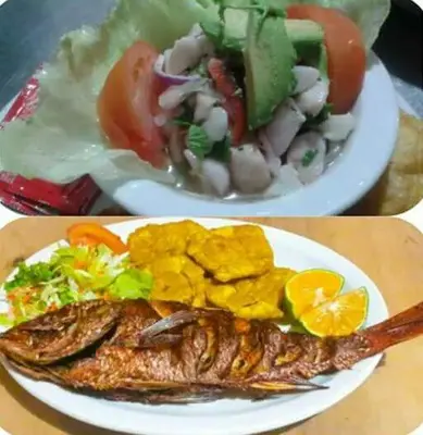 two plates of food with a fish and a salad at Hotel Maguey in Chilamate
