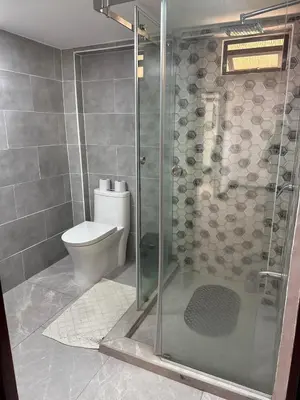 a bathroom with a shower and a toilet at Casa Santoni in Quebrada Ganado