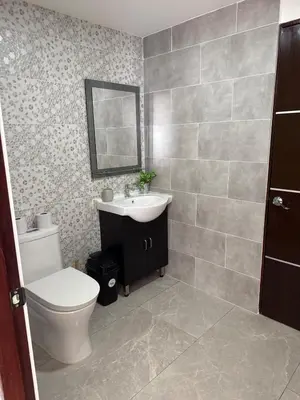 a bathroom with a toilet and a sink and a mirror at Casa Santoni in Quebrada Ganado