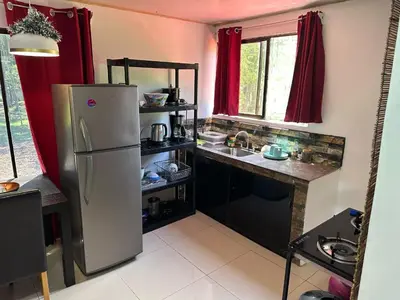 a kitchen with a refrigerator and a sink at Arrecife in Tapantí