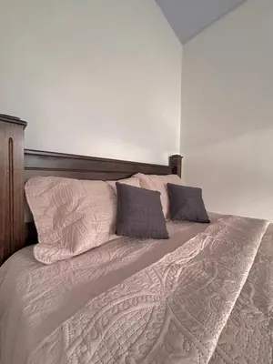 a bed with two pillows on top of it at The Slothie's House in Tapantí