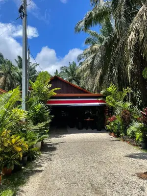 a building with a bunch of plants and palm trees at Casa Sol in Naranjito