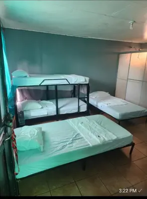 a room with three bunk beds in it at Cabina Antigua Plaza in Tapantí